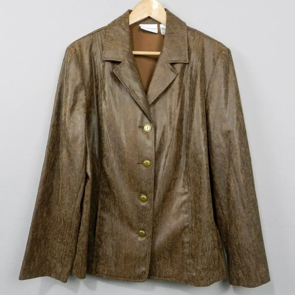 Vintage Alfred Dunner Blazer Jacket Sz 18 Faux‎ Snake Brown Textured Y2K Siren